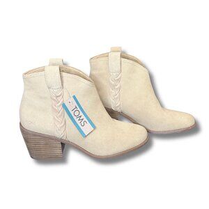 NWT TOMS Oatmeal Suede Ankle Booties Braided Detail Block Heel Size 9
